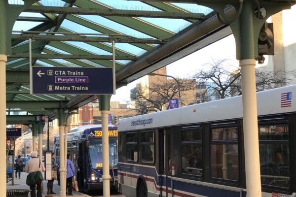Busese at Davis Street Station, Evanston, Illinois
