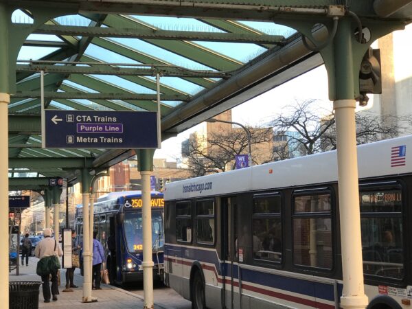 Busese at Davis Street Station, Evanston, Illinois