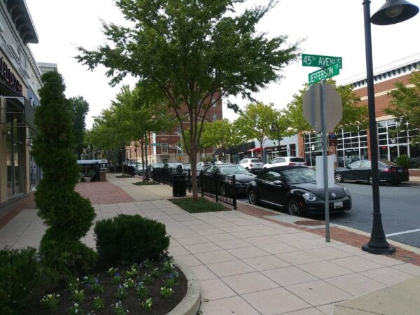 Photo of a street in a Hyattsville, MD commercial area.